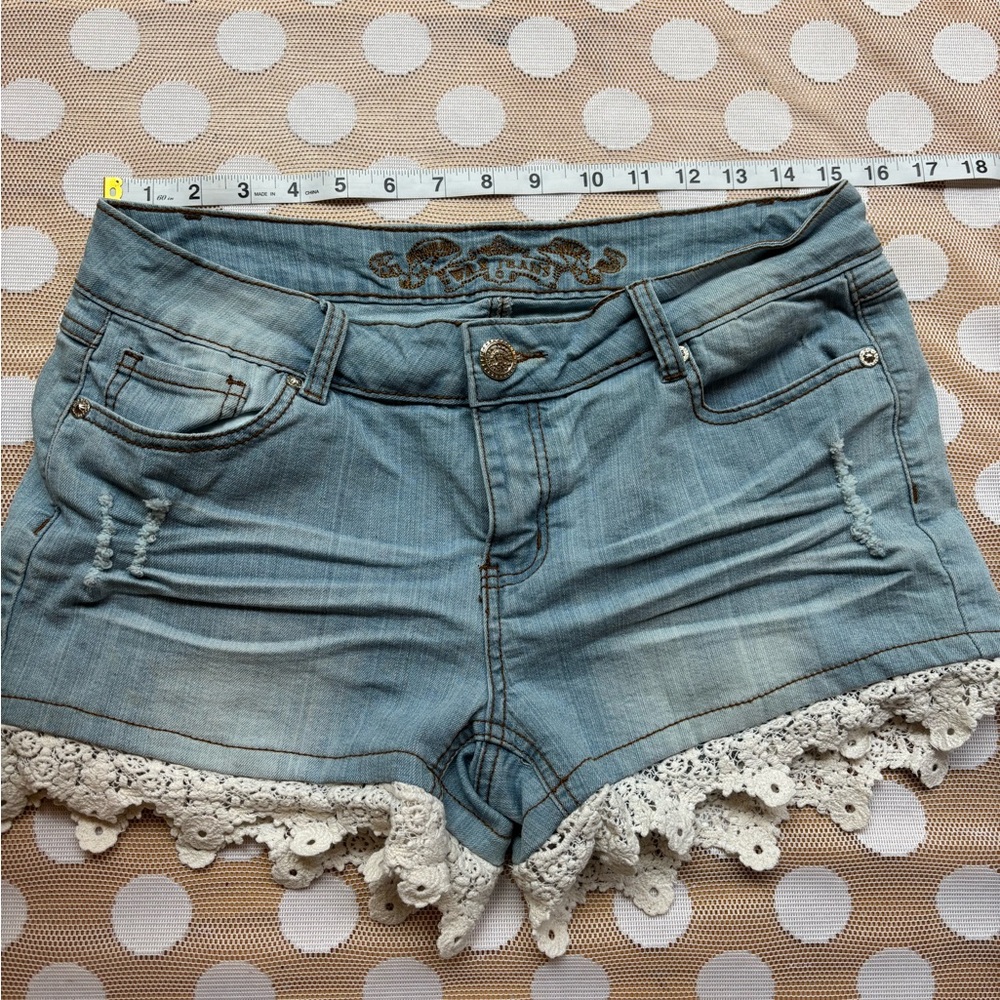 Wax Jean Light Blue Lace Trim Shorts